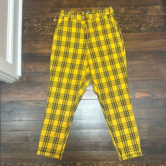 Yellow and black plaid trouser pants - Picture 1 of 2